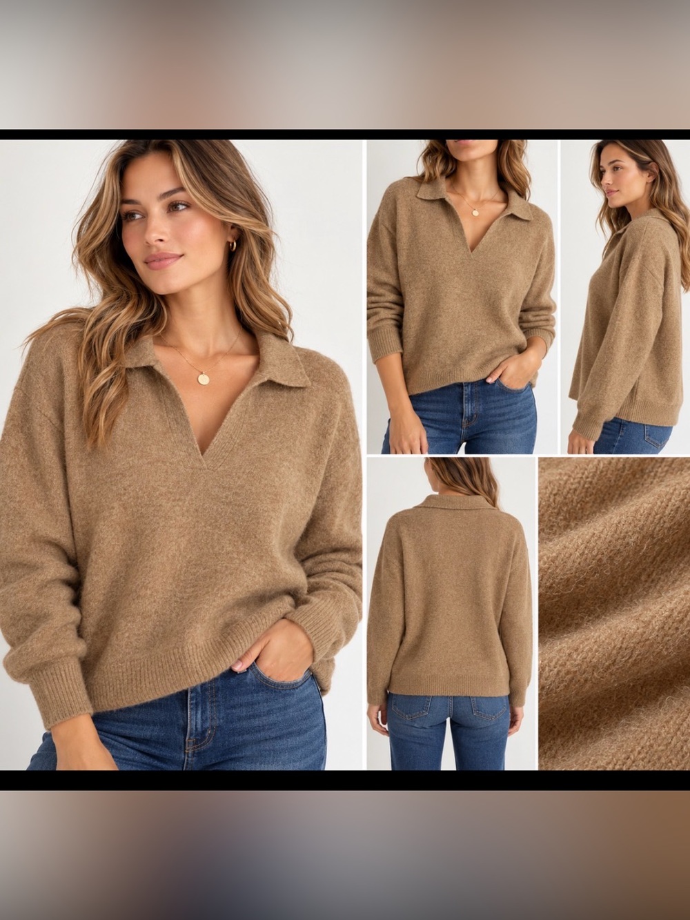 J.Crew Extra-Soft Collared V-Neck Sweater Medium Camel Brown Wool Blend